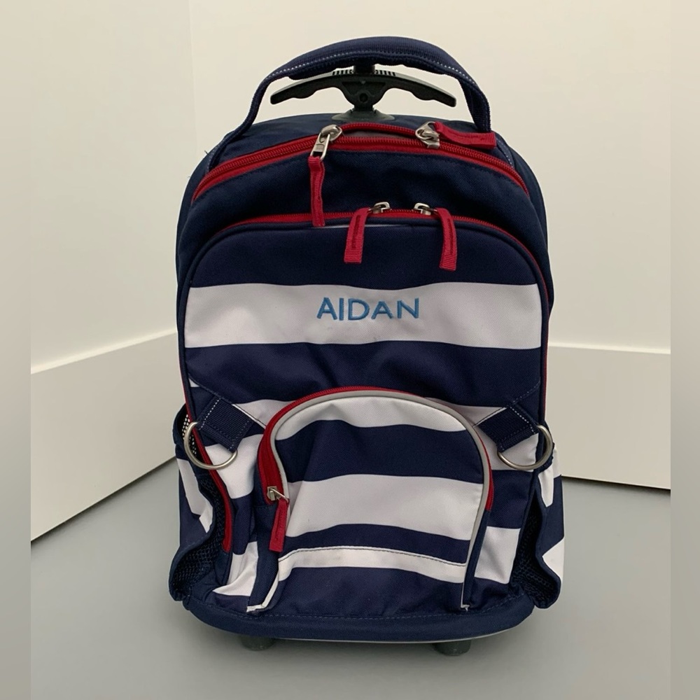 Pottery Barn Kids Rolling Backpack - Embroidered Name “Aidan”